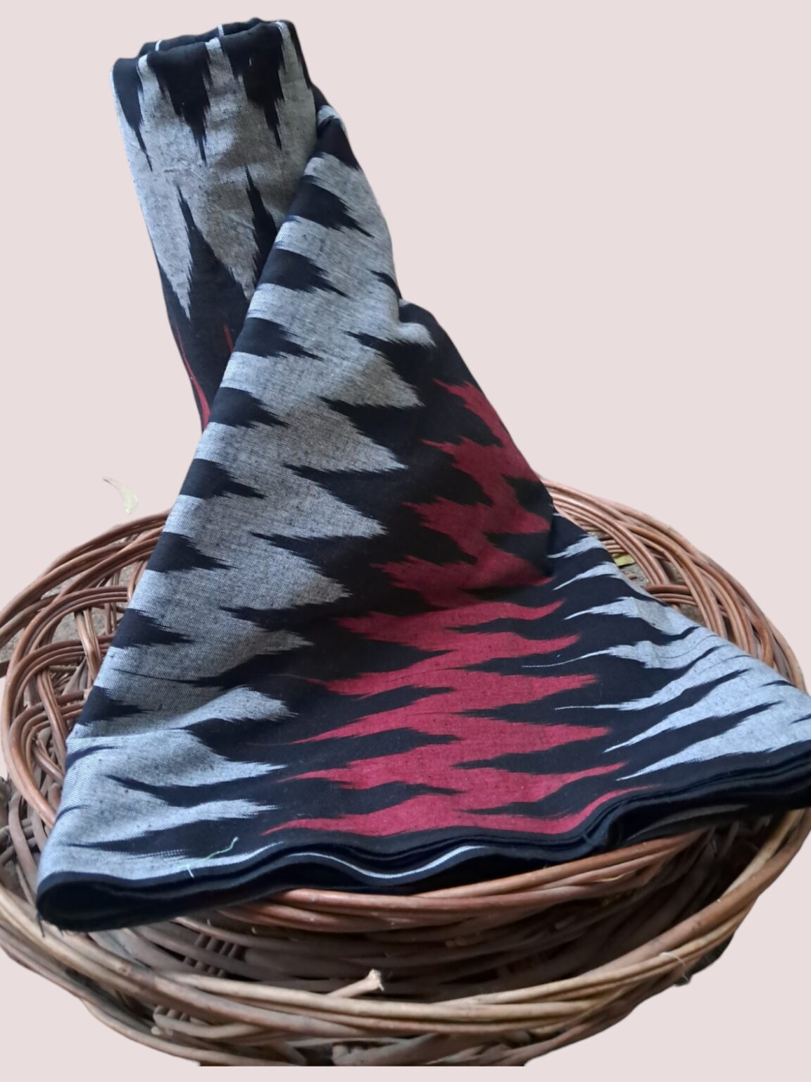 Zig Zag Black & Red Pure Cotton Fabric
