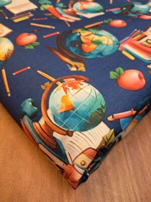 Blue Rayon Fabric With Earth Print