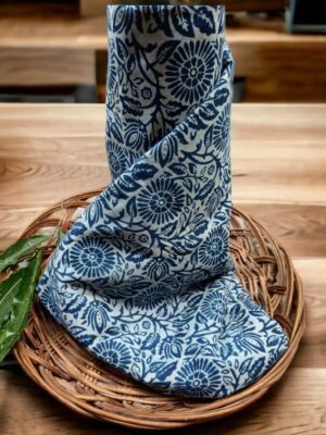 Indigo Lotus Print Pure Cotton Fabric