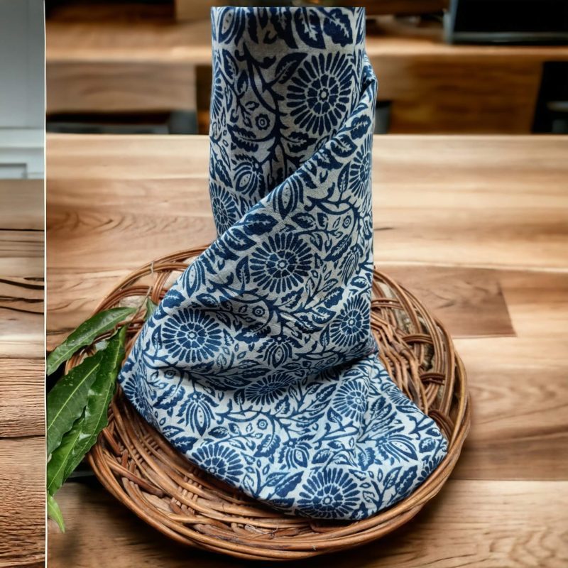 Indigo Lotus Print Pure Cotton Fabric