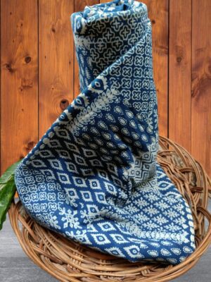 Indigo Rectangle Print Pure Cotton Fabric