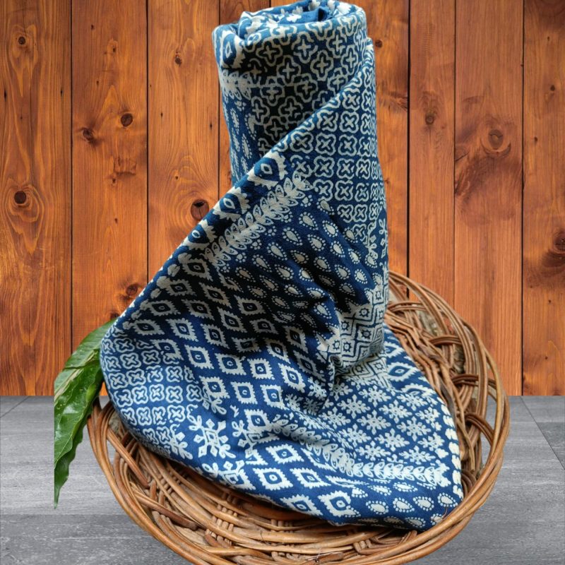 Indigo Rectangle Print Pure Cotton Fabric