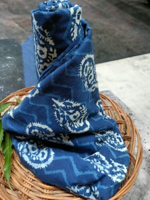 Indigo Leaf Printed Pure Cotton Fabric