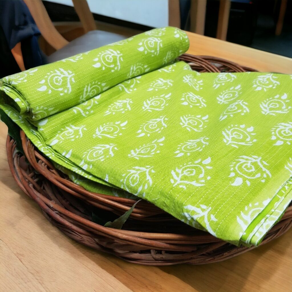Green Kantha Cotton Fabric