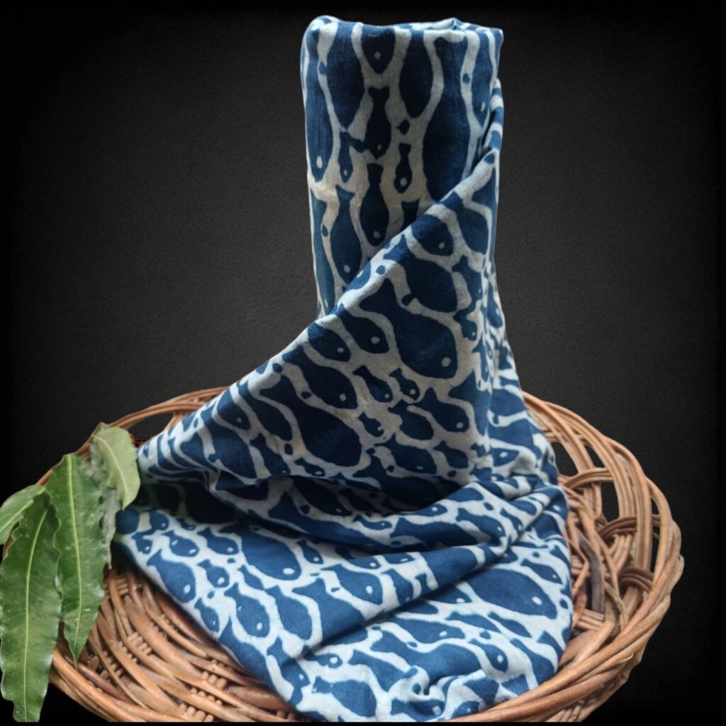 Indigo Fish Block Printed Fabric