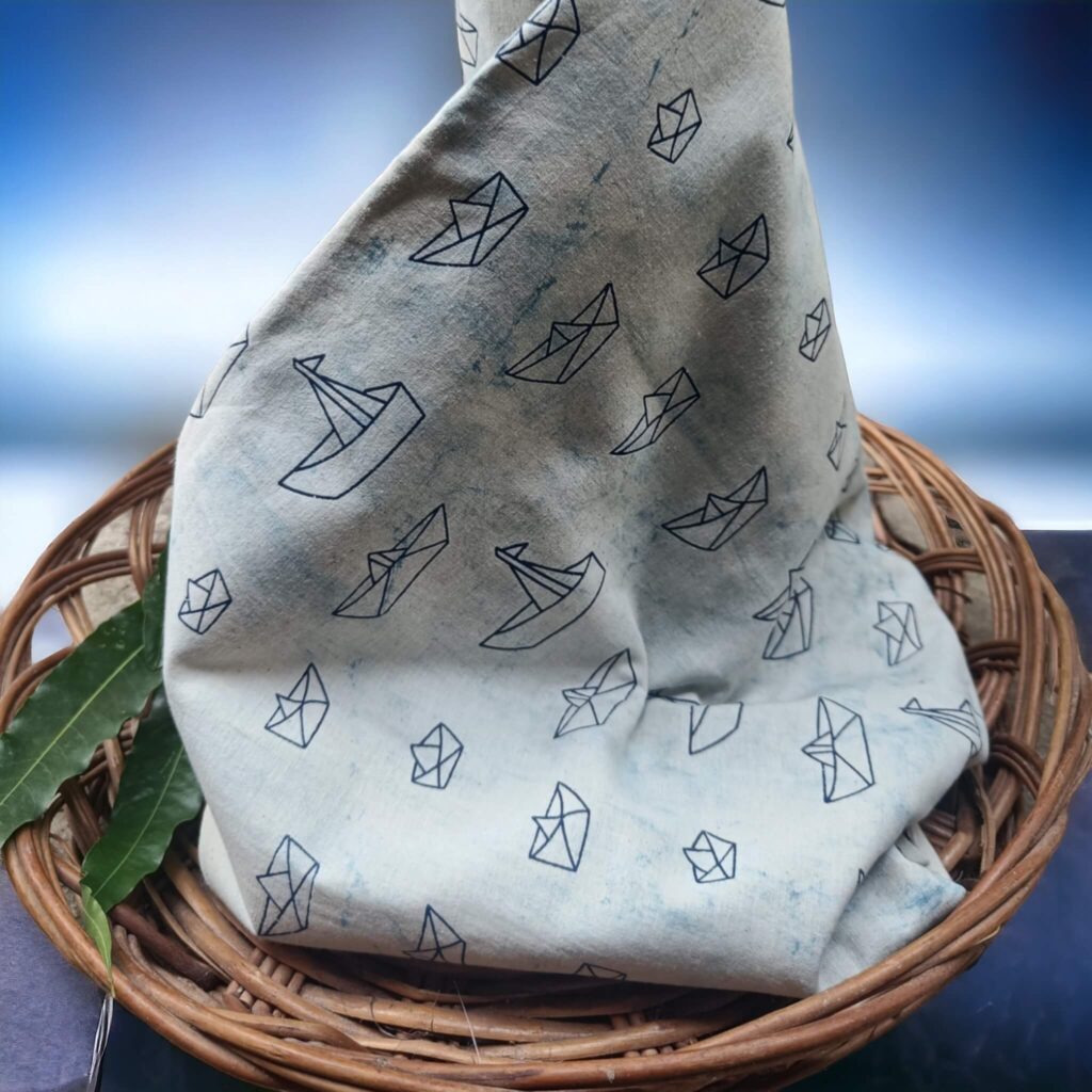 Boat Print Indigo Pure Cotton Fabric