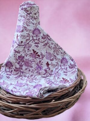 Pure White Cotton With Purple Block Print