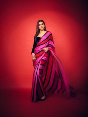 Pink Red Satin Saree