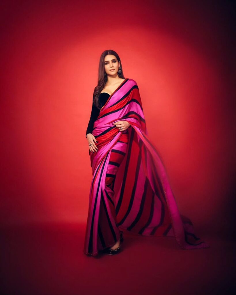 Pink Red Satin Saree