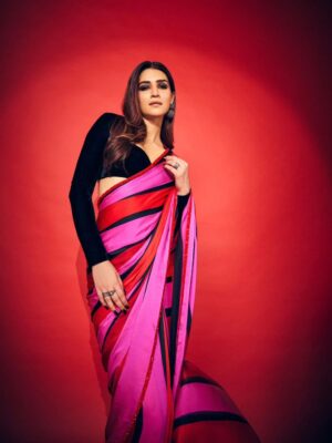 Pink Red Satin Saree