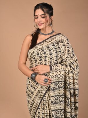 Beautiful Hand Block Print pure Cotton mul saree