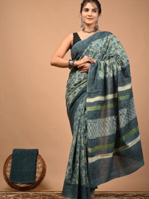 New Mul Cotton Green rich Saree