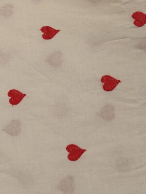 Elegant Red Heart Embroidery Kora Cotton Fabric