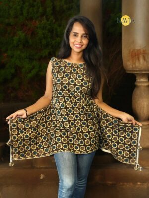 Ajrak unique style beautiful kurti top