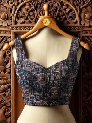 Katha Cotton Warli Print Blouse – Ethnic Back-Tie Saree Blouse