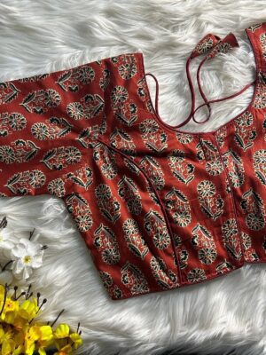 Ajrakh Cotton Blouse Round Neck pattern