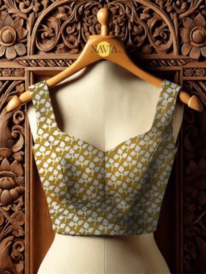 Handblock Print Pure Cotton Blouse – Mustard Gold Ethnic Saree Blouse