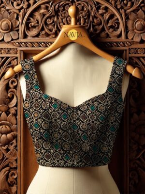 Handblock Print Cotton Blouse – Classic Ethnic Charm with Back-Tie Design
