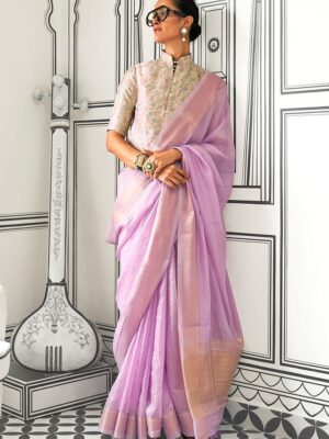 Handwoven Lavender Chiffon Saree
