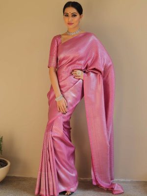 Pink Soft Lichi Silk Saree