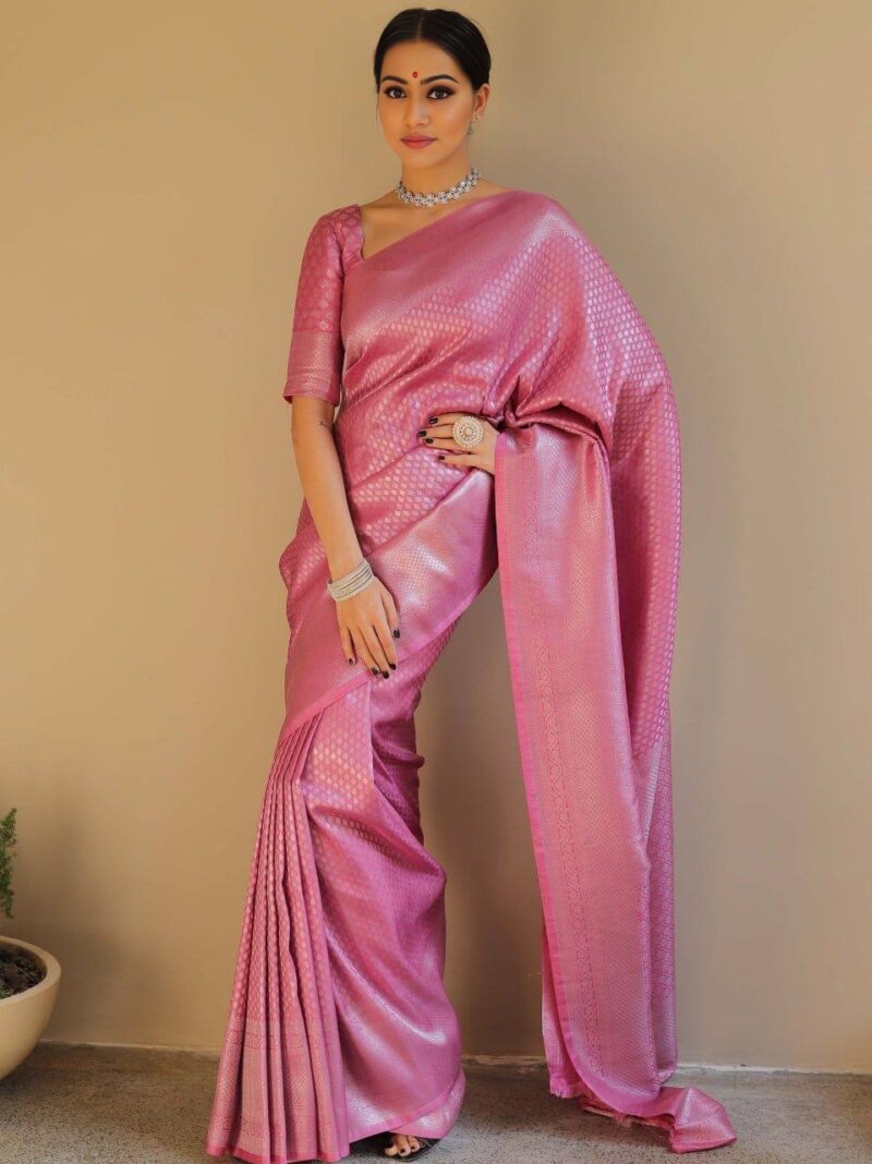 Pink Soft Lichi Silk Saree