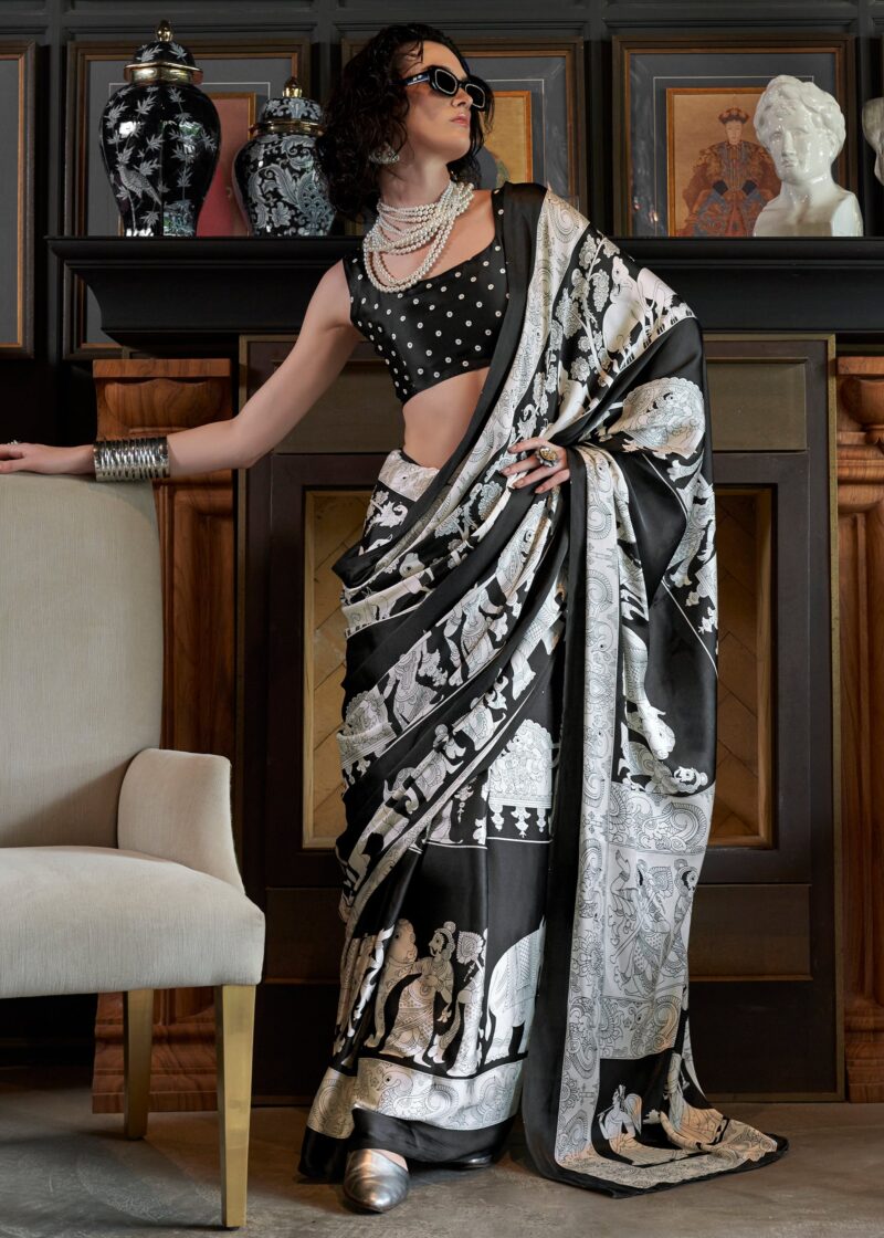 Black White Elephant Satin Crepe