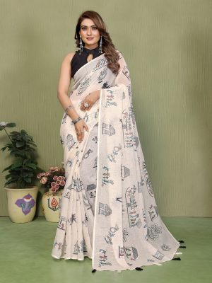 Worli Tribal Print Linen Saree