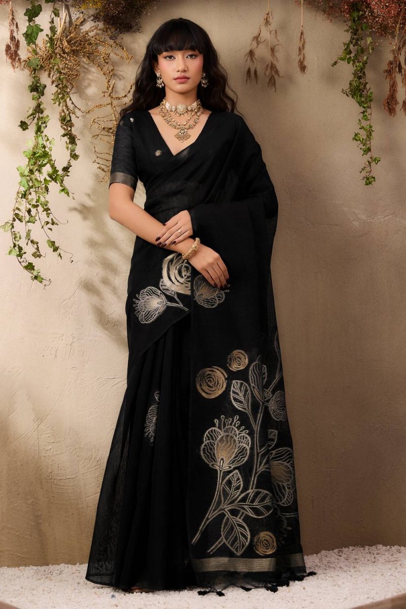 Black Munga Silk saree hand woven original