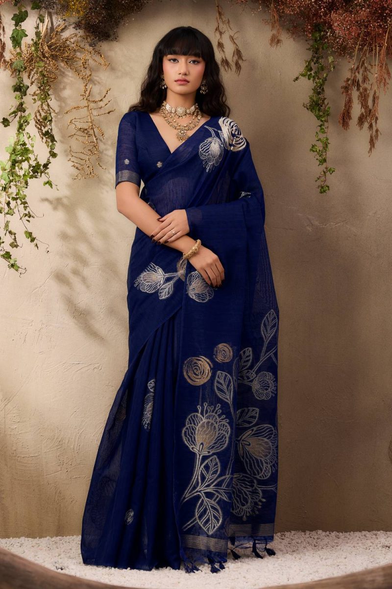 Deep BLue Munga Silk saree