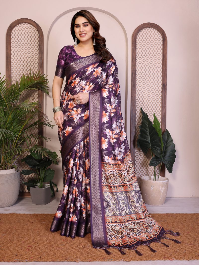 purple cotton silk saree