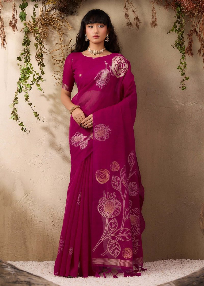 Magenta Munga silk Saree