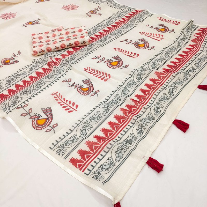Tribal print saree with tussels