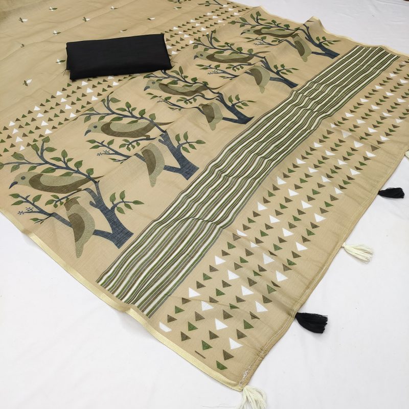 Linen Cotton saree pallu with tussels