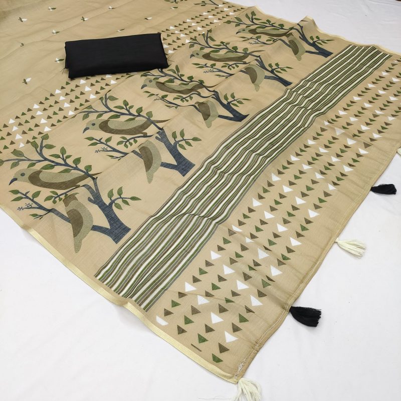 Linen Cotton saree pallu with tussels