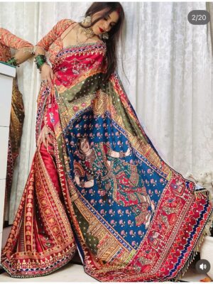Multicolor Soft Chinnon Silk Saree