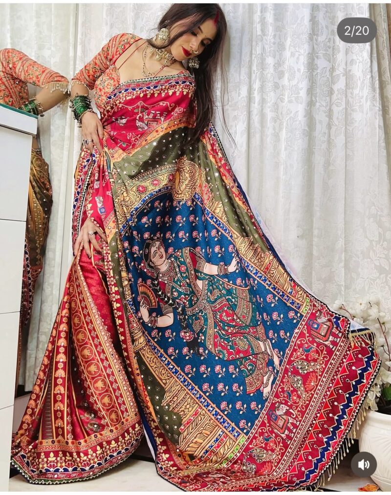 Multicolor Soft Chinnon Silk Saree