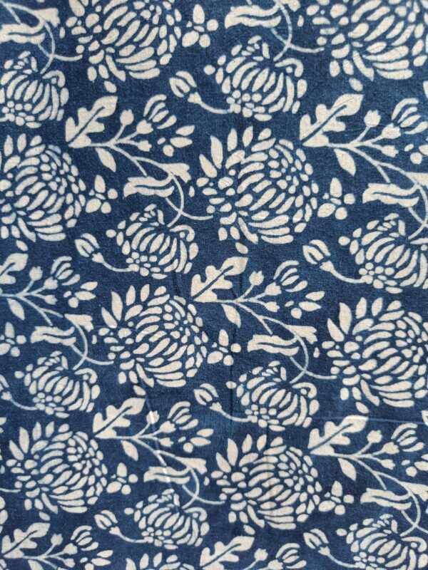 Indigo Lotus Print Pure Cotton Fabric