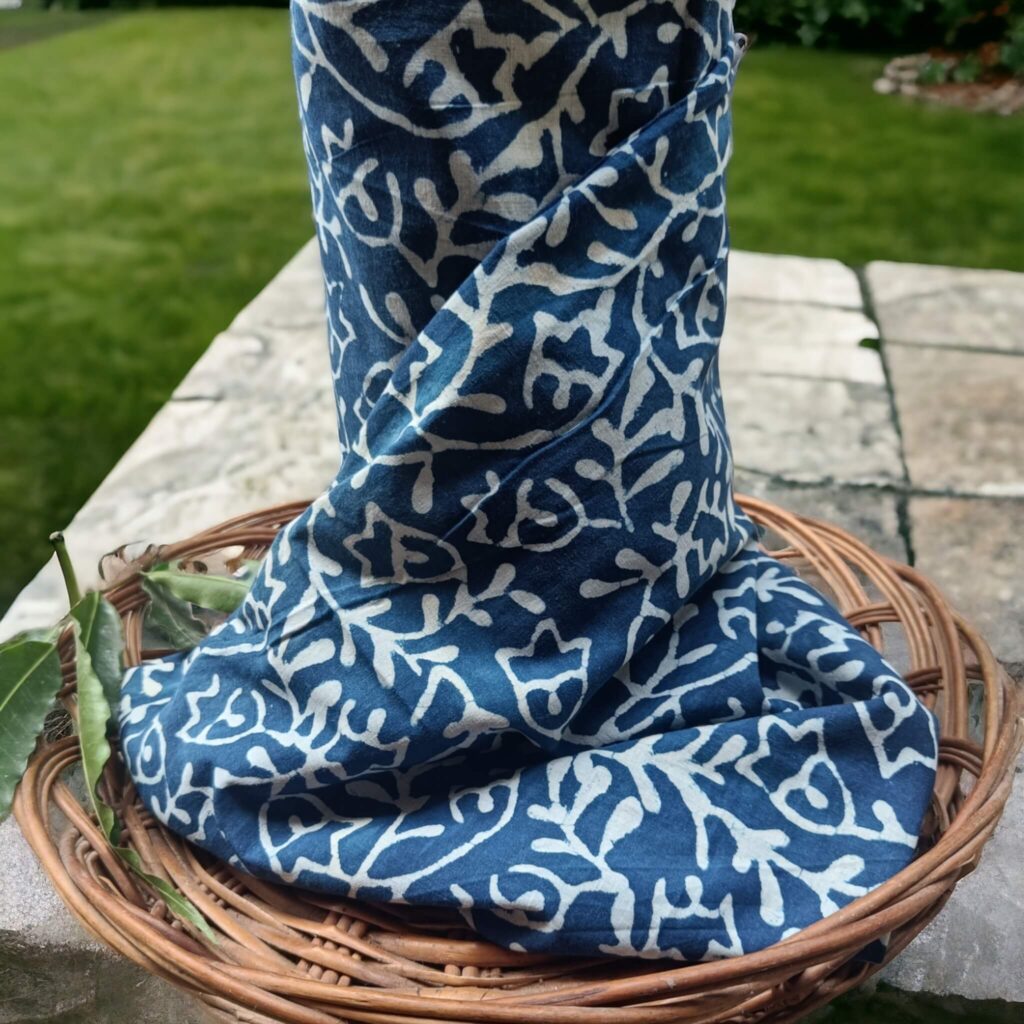 Indigo Floral Printed Pure Cotton Fabric