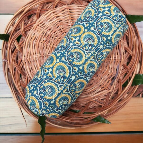 Kantha Cotton Fabric With Light Yellow Block Print.