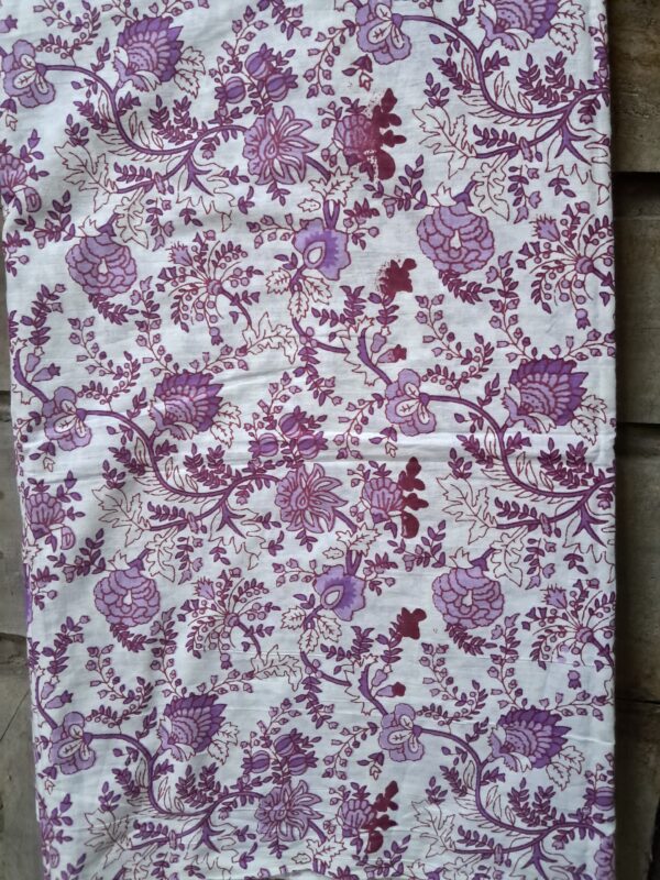 Pure White Cotton With Purple Block Print