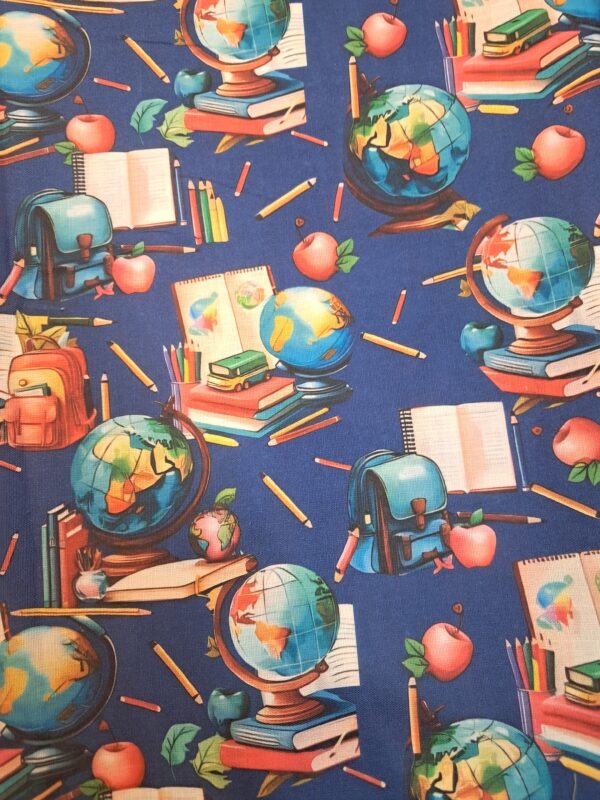 Blue Rayon Fabric With Earth Print