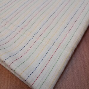 White Cotton Fabric With Colorful Running Stitch