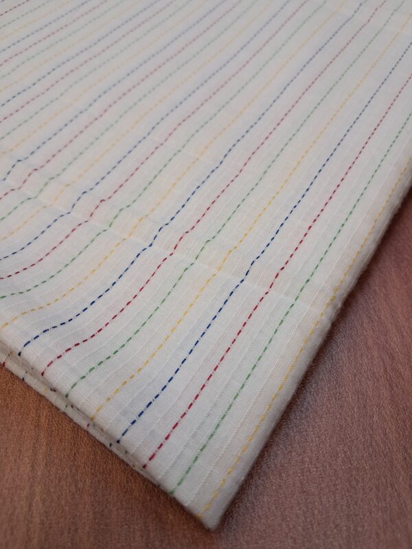 White Cotton Fabric With Colorful Running Stitch