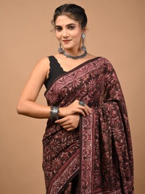 Cotton Rich Ajrakh Block Print saree