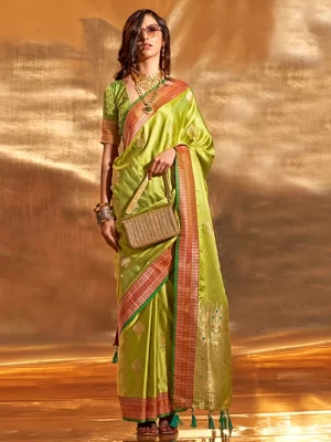 Green Pure Satin Silk Saree