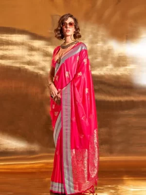 Pink Handloom Weaving Satin Silk