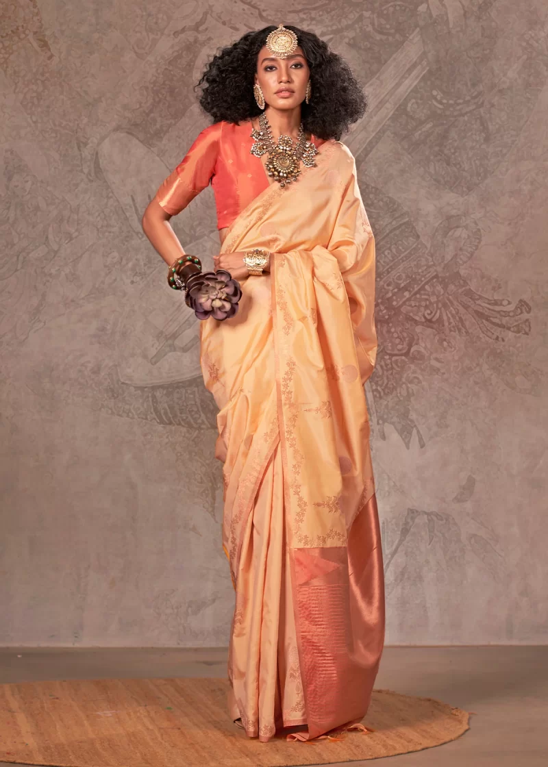 Cream Banarasi Handloom Silk Saree