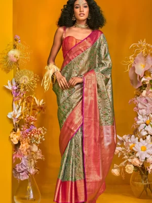 Handloom Dharmavaram Silk Saree Greenish