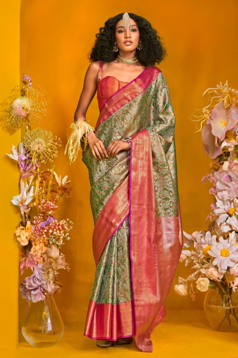 Handloom Dharmavaram Silk Saree Greenish