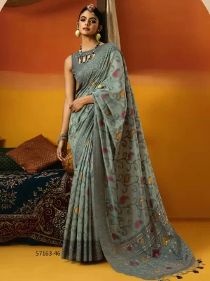Grey Handwoven Jamdani Saree